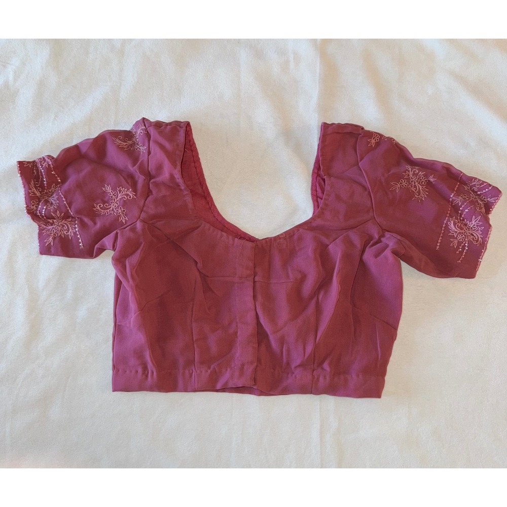 Women's Embroidered Short Sleeve Cropped Blouse Purple‎ Indian Inspired Seree